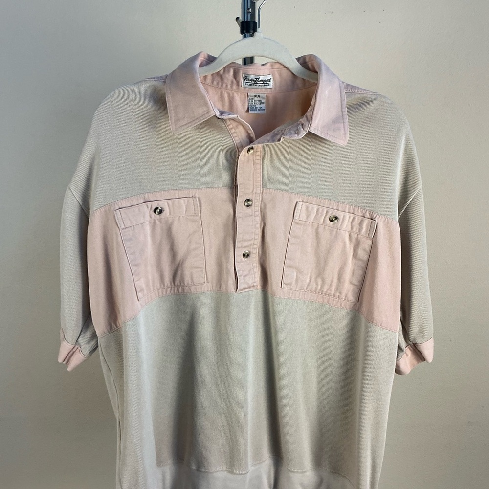 Norm Thompson Men's Casual Shirt in Cream and Pink